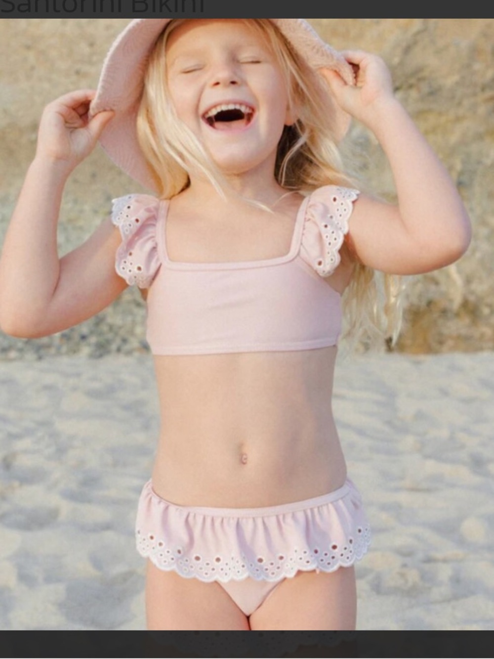 Rylee + Cru Dusty Pink Eyelet Ruffle Girls' Two-Piece Swim Set - Picture 2 of 5